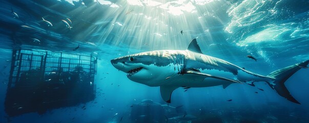 Shark Cage Diving in South Africa  Diving into the ocean in a protected cage to view great white sharks up close
