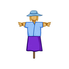 cute scarecrow cartoon. harvest scare, pumpkin november, autumn protection cute scarecrow sign. isolated symbol vector illustration