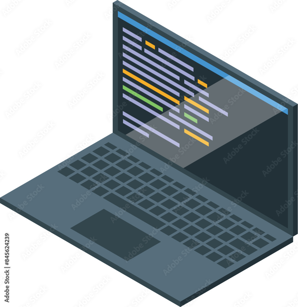 Aufkleber modern laptop showing programming code on the screen in isometric view