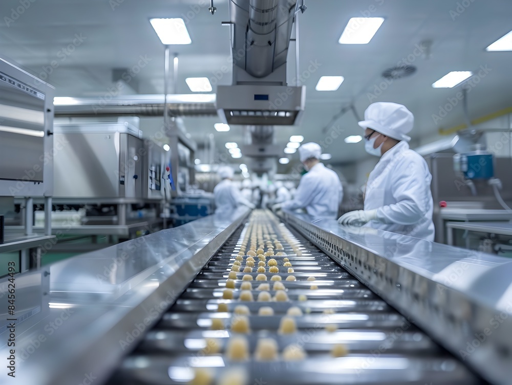 Poster efficient large scale food processing with automated assembly lines and hygienic machinery