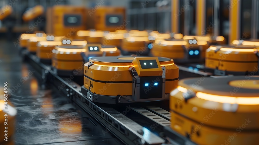 Poster automated robotic sorting in efficient modern logistics distribution center
