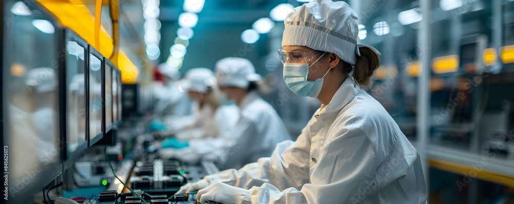 Aufkleber factory workers assembling electronic devices with precision and efficiency