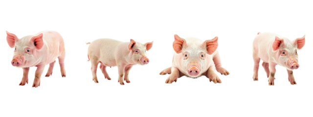 A pig isolated on white transparent background, PNG File. Perfect for clipart