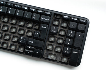 Close-Up of Old Dusty Keyboard with Missing Keys