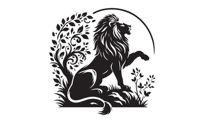 Vector silhouette illustration of a Lion with a minimalist logo design