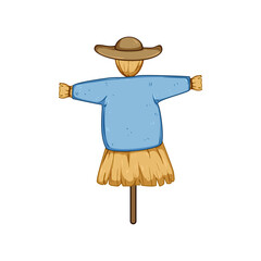 scare scarecrow cartoon. pumpkin november, autumn protection, face shirt scare scarecrow sign. isolated symbol vector illustration