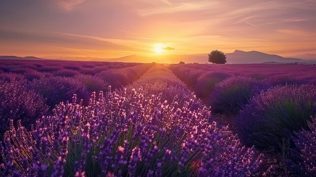 vibrant purple lavender field at sunset in valensole france landscape photography