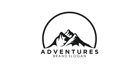 Mountain and adventure logo design vector with illustration premium concept idea