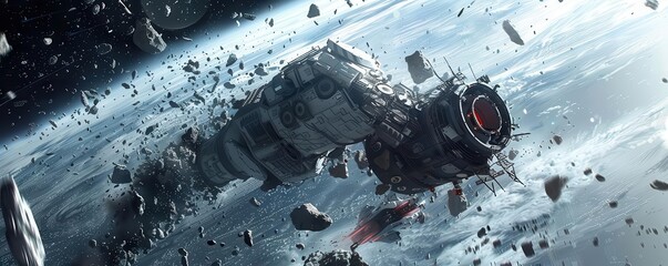 Advanced space junk handler robot capturing debris in Earths orbit, futuristic technology, detailed machinery, highdefinition, outer space background