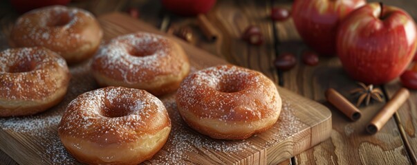 Making apple cider donuts for National Apple Cider Day, November 18th, sweet treats and apple goodness, 4K hyperrealistic photo.