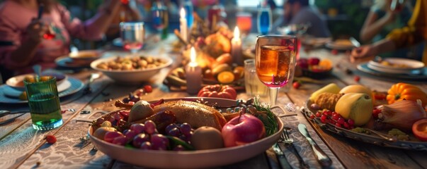 Hosting a Friendsgiving potluck, November 18th, diverse dishes and friendship, 4K hyperrealistic photo.