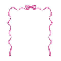 Pink frame of watercolor ribbon and bow