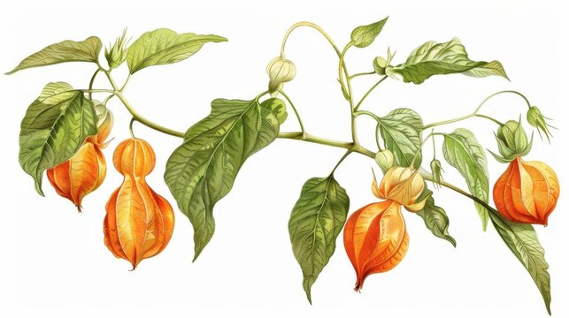 vintage botanical illustration of physalis fruit isolated on white