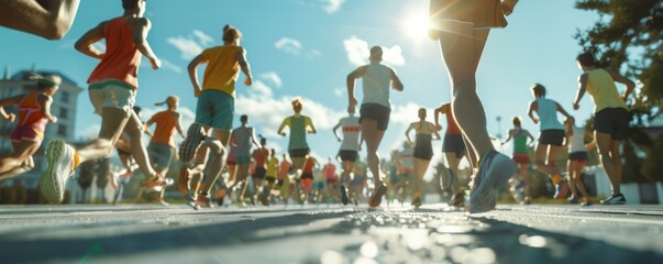 Community participating in a charity run for National Charity Day, running for a good cause, 4K hyperrealistic photo.