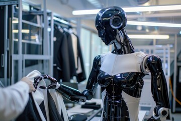 Fototapeta premium A robot is holding a piece of clothing in its hand
