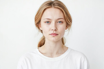 Portrait of a young woman with blonde hair and blue eyes