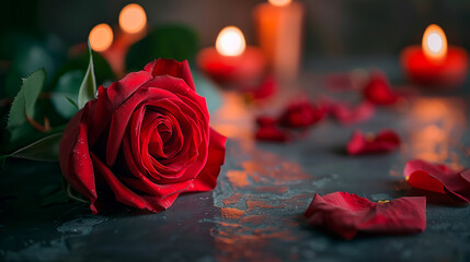 Beautiful photo of rose with candles for valentine's day.
