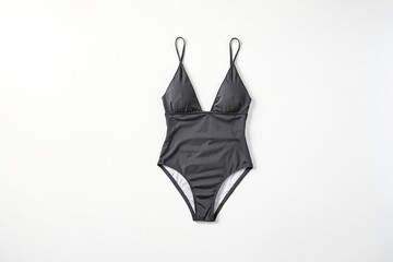 Black One-Piece Swimsuit on White Background