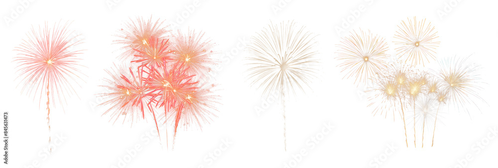 Poster fireworks png element set on transparent background