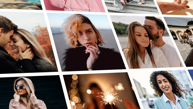 Mosaic Photo Revel Slideshow template contains 45 placeholders and 1 logo placeholder. Available in 4K resolution.