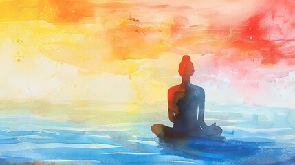 watercolor meditation and mindfulness lifestyle spiritual awareness concept pastel art