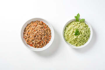 Shredded Cabbage and Chicken Salad in Bowls