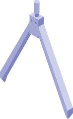 Metal drawing compass is standing with its legs apart on a white background