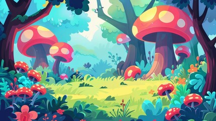 whimsical forest level design illustration colorful and playful game art concept