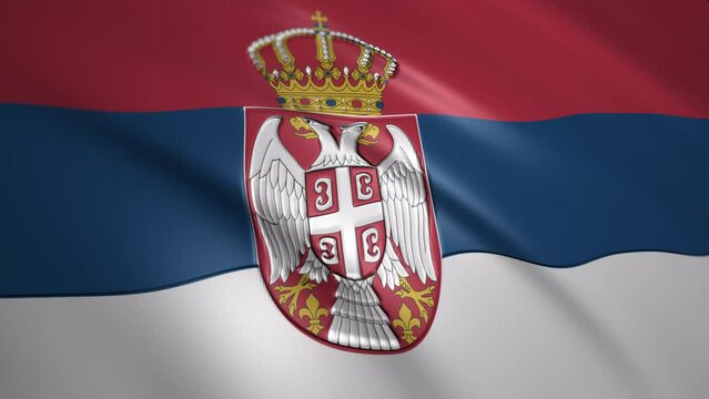 serbian flag with fabric texture waving in the wind