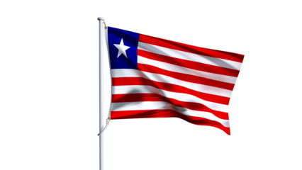 Waving flag of liberia isolated on transparent background.