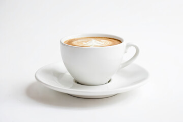 Fototapeta premium Close Up of White Coffee Cup with Latte Art on White Background