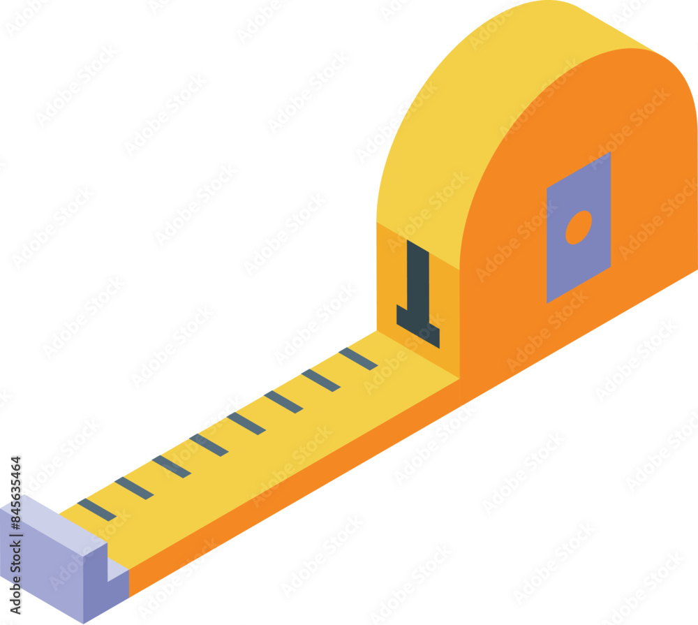 Poster yellow retractable tape measure tool extending for measuring length