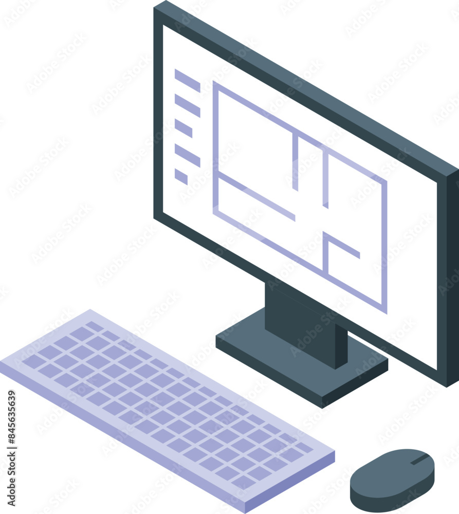 Poster architect is designing a house plan on a computer using cad software