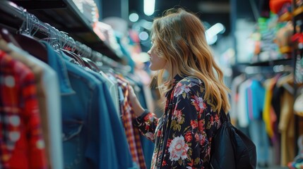 women shopping for fashionable clothes in department store browsing hangers lifestyle photo
