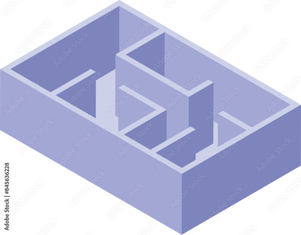 Aufkleber isometric view of an empty room plan with walls representing a complex maze