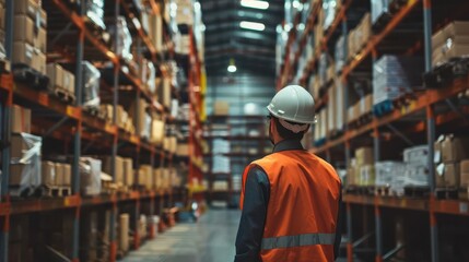 worker in warehouse logistics and distribution center industrial concept photo