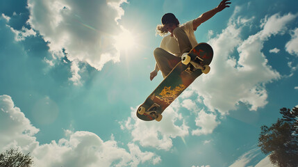 Guy Jumping On A Skateboard In Flight
