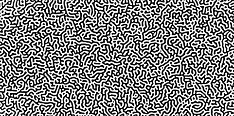 Fototapeta premium Abstract truing organic wallpaper Turing reaction diffusion monochrome seamless pattern with chaotic motion. Generative algorithm psychedelic background. Reaction-diffusion or truing pattern formation