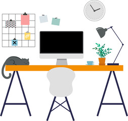 Fototapeta premium Desk with computer. Freelancers, working at home and coworking series.