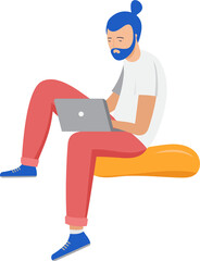 Young man with notebook.  Freelancers, working at home and coworking series.