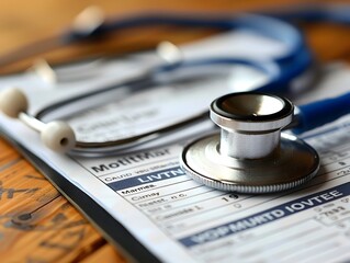 Medical Insurance Card and Stethoscope with Health Records in Background Secure Insurance Concept with Copy Space