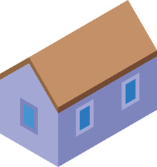 Minimalistic isometric illustration of a private house with a brown roof, representing concepts such as real estate, property, and homeownership