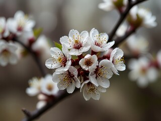 Blur background with selective photo of plum blossom, White flower