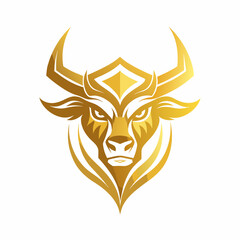 Unique regal golden Bull, face view, business Logo icon Vector