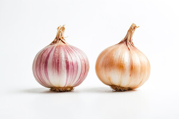 Fototapeta premium Two Whole Garlic Bulbs on White Background
