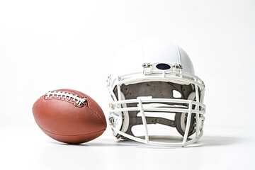 American Football Helmet and Ball Isolated on White Background