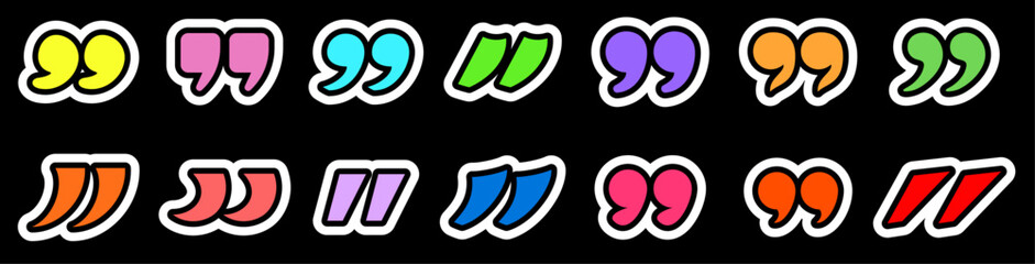 Colorful abstract quotation mark designs with bold outlines