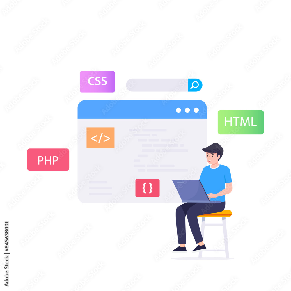 Poster web development modern flat design vector concept.