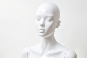 White Female Mannequin Head and Shoulders Against White Background