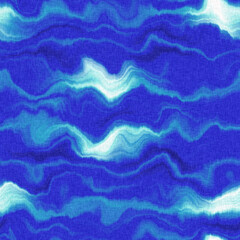 Wavy tie Dye stripe with linen effect seamless texture. Masculine blue white striped print background. 